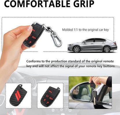 5 Buttons Key Fob Cover,Key Fob Replacement for Protecting Remote Keys,Keys Fob Case Compatible with Jeep Dodge Chrysler (Carbon Fiber Red)
