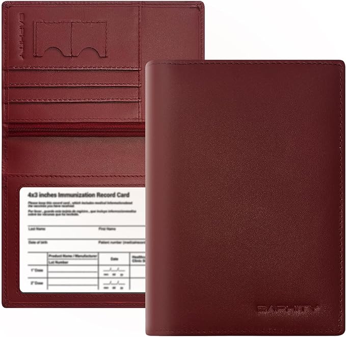 BAPHITY Genuine Leather RFID Blocking Passport Holder Wallet with Zipper Hidden Pocket,Luxury Cover for Women,Ideal Gift-Wine