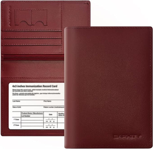 BAPHITY Genuine Leather RFID Blocking Passport Holder Wallet with Zipper Hidden Pocket,Luxury Cover for Women,Ideal Gift-Wine