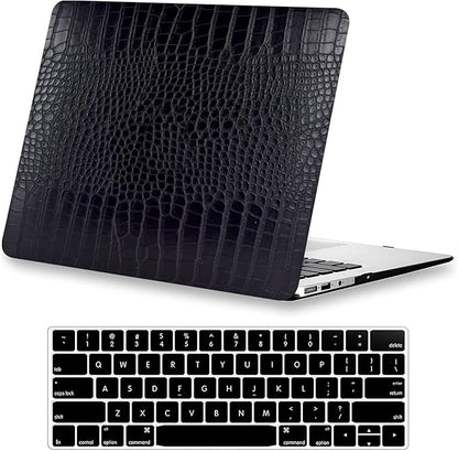 KEROM Compatible with Crocodile MacBook Pro 13 Inch Case 2026 2022-2016 M2 M1 A2338 A2289 A2251 A2159 A1989 A1706 A1708, Textured Aligator Skin Snakeskin PU Leather Hardshell & Keyboard Cover, Black