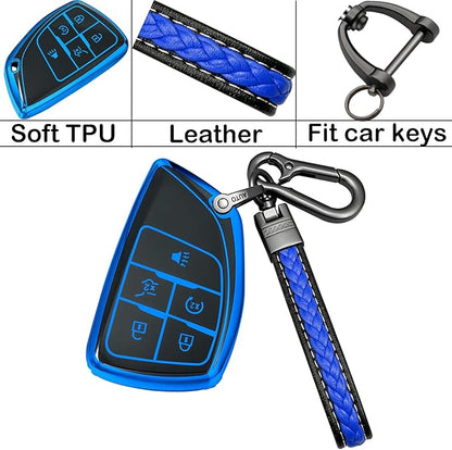 for Chevrolet Key fob Cover TPU Protective Key case,Compatible with 2023 2024 2025 GMC Silverado 1500 Sierra,2500HD 3500HD, Silicone ect Remote Smart Key (Blue)