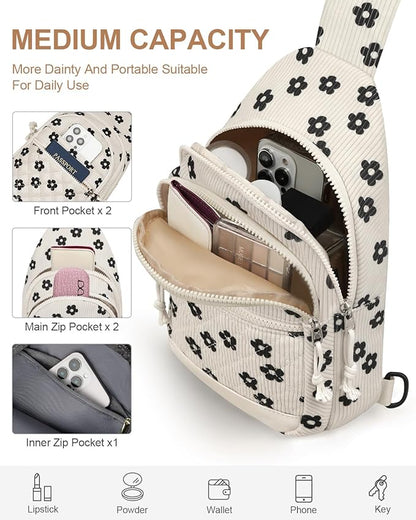 Capolo Sling Bag for Women Men Waterproof Crossbody Bags for Women Trendy Casual Fanny Pack with Convertible Shoulder Strap Chest Bag for Travel Hiking(Flower, Medium)