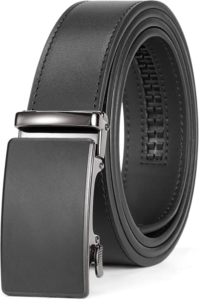 SENDEFN Men's Leather Belt Automatic Ratchet Buckle Slide Belt for Dress Casual Trim to Fit with Gift Box