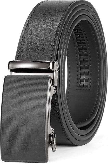 SENDEFN Men's Leather Belt Automatic Ratchet Buckle Slide Belt for Dress Casual Trim to Fit with Gift Box