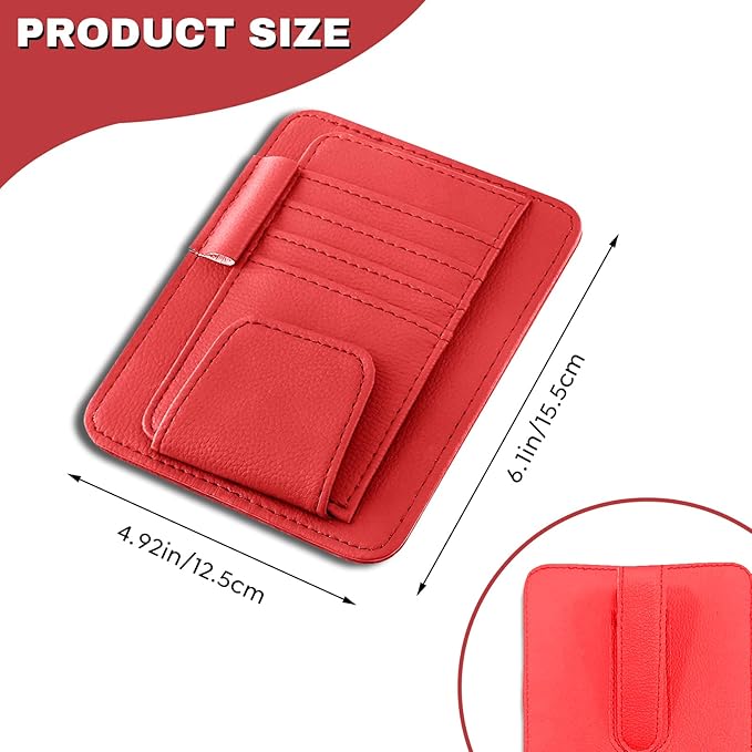 Car Sun Visor Organizer, Multifunctional Auto Visor Document Holder with Sunglasses Clip, Universal Car Interior Accessories Organizer for Drving License, Card, Pen (Red)