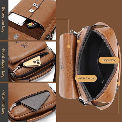 Messenger Bag for Men Crossbody Shoulder Purse Small Vintage PU Leather Satchel Pouch Side Crossover Handbag