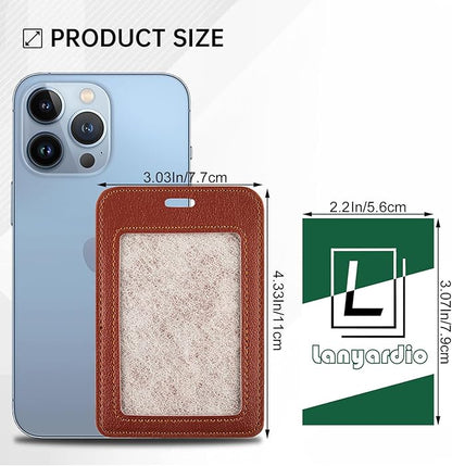 2 Pcs Leather ID Badge Holders, Vertical, Brown, Multiple Card Slots for Offices, Staff, Students, Employees