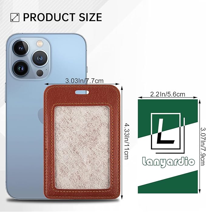 1 Pcs Leather ID Badge Holder - Vertical, Brown, Multiple Card Slots for Offices, Staff, Students, Employees