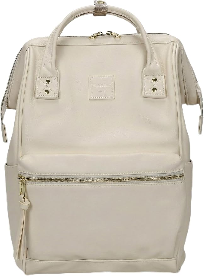 Kah&Kee Leather Laptop Backpack for Women, 14-15 Inch Professional Work Bag, Water-Resistant Vegan Leather Doctor Bag Backpack for Teacher, Nurse & Travel, Fits MacBook Air 15 (Ivory,Medium)