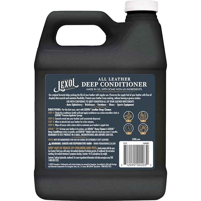 Leather Conditioner by Lexol, Use on Furniture, Car Interiors, Shoes, Handbags, Accessories, 33.8 Fl Oz Each