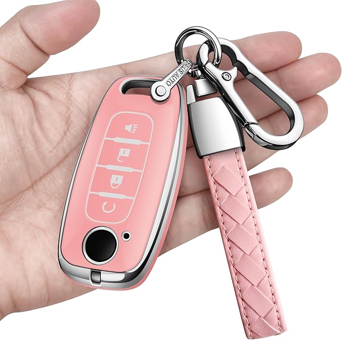 Sindeda for Nissan Key Fob Cover with Keychain Soft Full Protection Key Shell Key Case Compatible with 2023 2024 2025 Pathfinder Kicks Rouge(Chalk Pink, 4 Buttons-A)