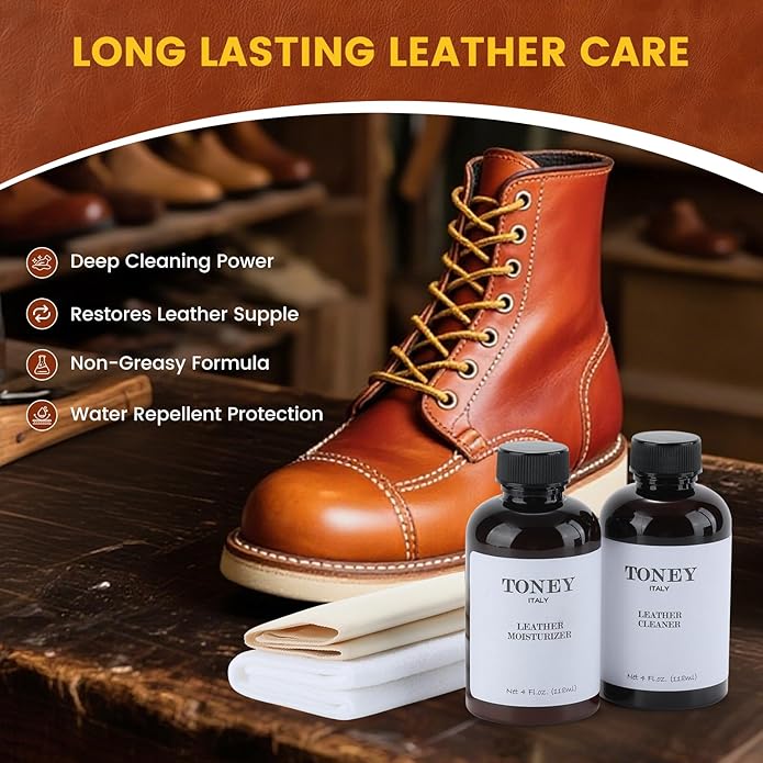 Leather Care Kit,Leather Cleaner and Leather Conditioner,Non-Toxic Leather Care Set for Purse,Leather Bag,Restore Shine,Softens,Removes Stains,Car Seats & Interior,Jackets,Shoes & Bags
