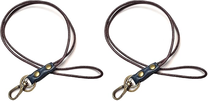 Aslana Genuine Leather Rope Necklace Lanyard for Key ID Badge Holder, Lobster Claw Clasp, Vintage Retro Style (2-Pack,19in Neck Lanyard, Rope Dark Blue Leather)