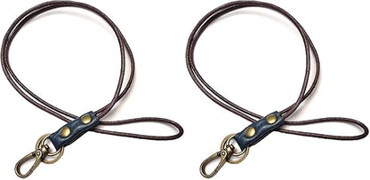 Aslana Genuine Leather Rope Necklace Lanyard for Key ID Badge Holder, Lobster Claw Clasp, Vintage Retro Style (2-Pack,19in Neck Lanyard, Rope Dark Blue Leather)