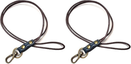 Aslana Genuine Leather Rope Necklace Lanyard for Key ID Badge Holder, Lobster Claw Clasp, Vintage Retro Style (2-Pack,19in Neck Lanyard, Rope Dark Blue Leather)