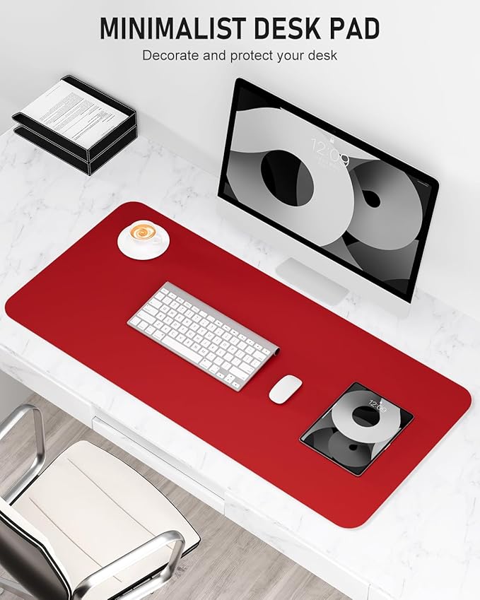 Desk Pad, 23.6" x 13.8" PU Leather Non-Slip Desk Mat Large Mouse Pad for Desktop, Waterproof Laptop Computer Writing Mat for Office, Home, Work, Gaming, Bright Red