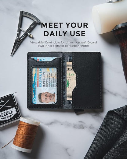 VULKIT Slim Pop up Wallet for Women Minimalist Credit Card Holder with Leather Slots Men's Bifold RFID Blocking Metal Wallets
