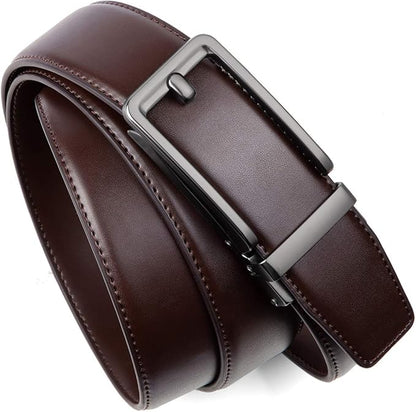 Founders & C Men's Leather Ratchet Comfort Click Belt Dress with Slide Buckle -Adjustable Trim to Fit