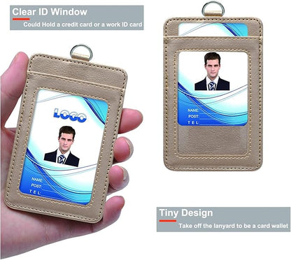PU Leather ID Badge Holder, Life-Mate ID Badge Holder with 1 Clear ID Window 1 Credit Card Slot and PU Leather Lanyard for Badge Credit Cards College ID Cards in Blonde