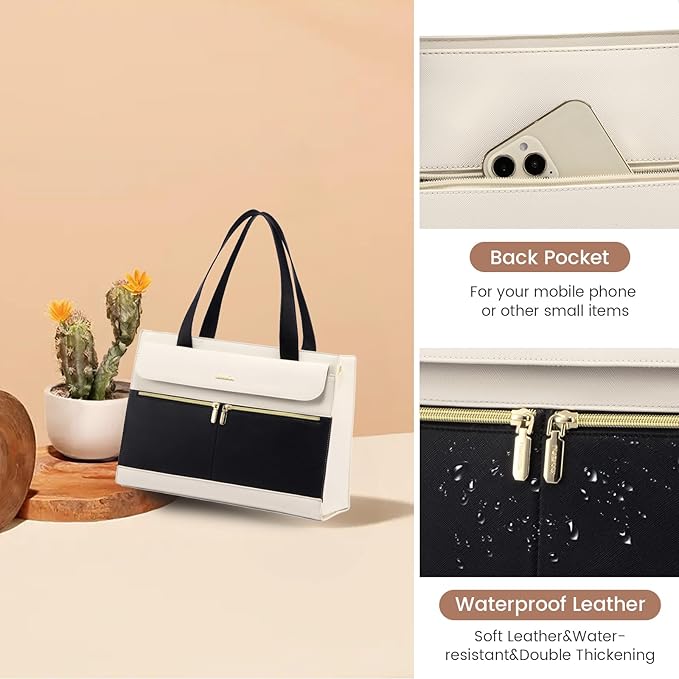 LOVEVOOK Laptop Tote for Women - 15.6 Inch Professional Leather Computer Briefcase - Waterproof Shoulder Bag - Large Capacity Business & Office Bag