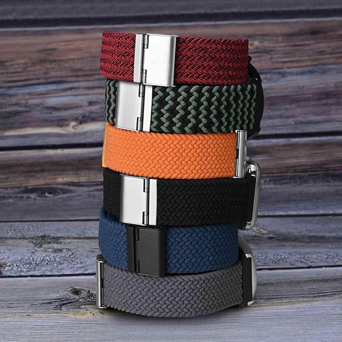 WOCCI 21mm Braided Nylon Watch Band for Men and Women, Quick Release, Black Stainless Steel Buckle (Black)