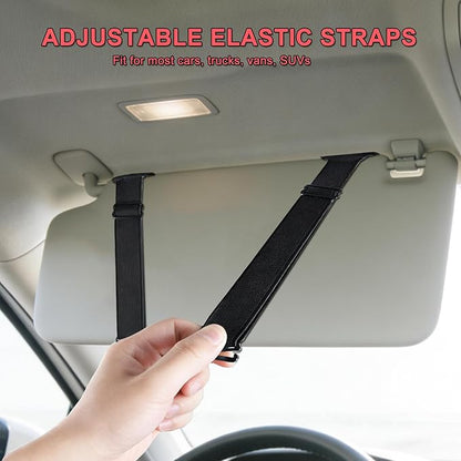 Car Visor Organizer - Sun Visor Storage with Sunglasses Holder,Visor Document Holder and Card Clip Leather Car Interior Accessory Fit for Truck SUV Vehicle
