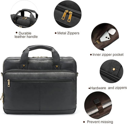 Briefcase for Men Leather Laptop Bag 16 Inch Messenger Bag Vintage Crossbody Laptop Computer Bag for Business,Work,Travel