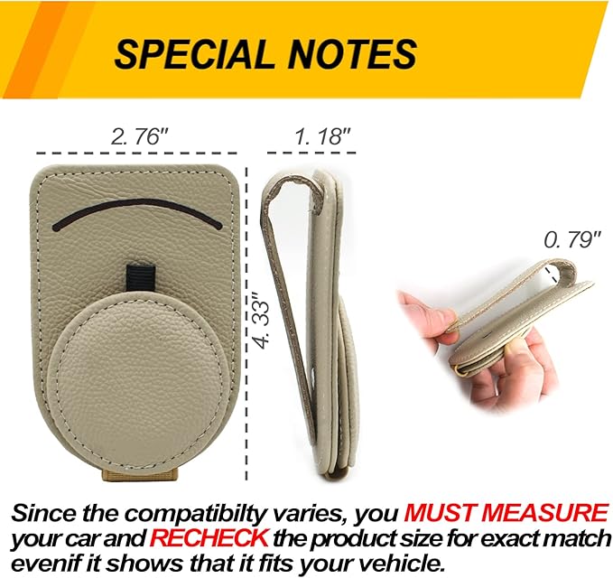 Sunglass Holder for Car Visor, Magnet Adsorbed Sunglasses Holder for Car Accessories Parts, Leather Car Sunglass Holder, Car Visor Sunglasses Clip for Glasses Cards (1PCS, Beige)