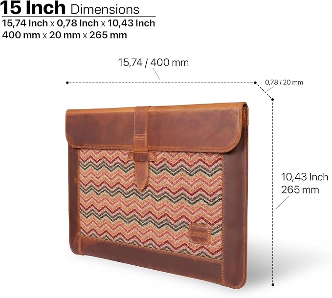 Londo Top Grain Leather Sleeve, Bohemian Bag for MacBook Pro and Air, 16 Inch, 15 Inch, 14 Inch, 13 Inch & 13.3 Inch, iPad Pro 12.9-inch Case