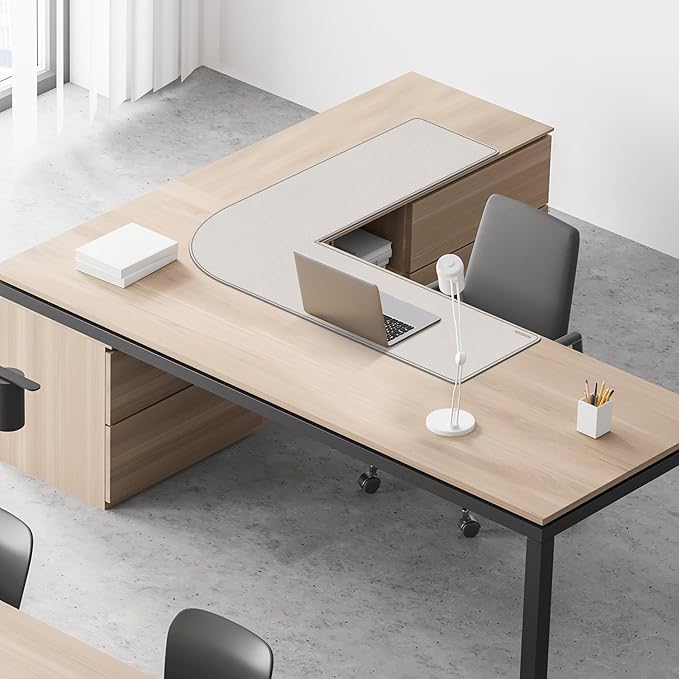 MAIDERN (43.3” + 43.3”) x 13” L Shaped Corner Desk Mat, Cork & Leather Dual Sided Desk Pad for Gaming Computer Office Home (Cream) …