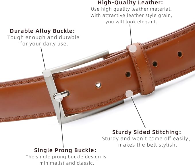 Mens Genuine Leather Dress Belt Classic Casual Belt with Single Prong Buckle for Jeans Pants Work and Business