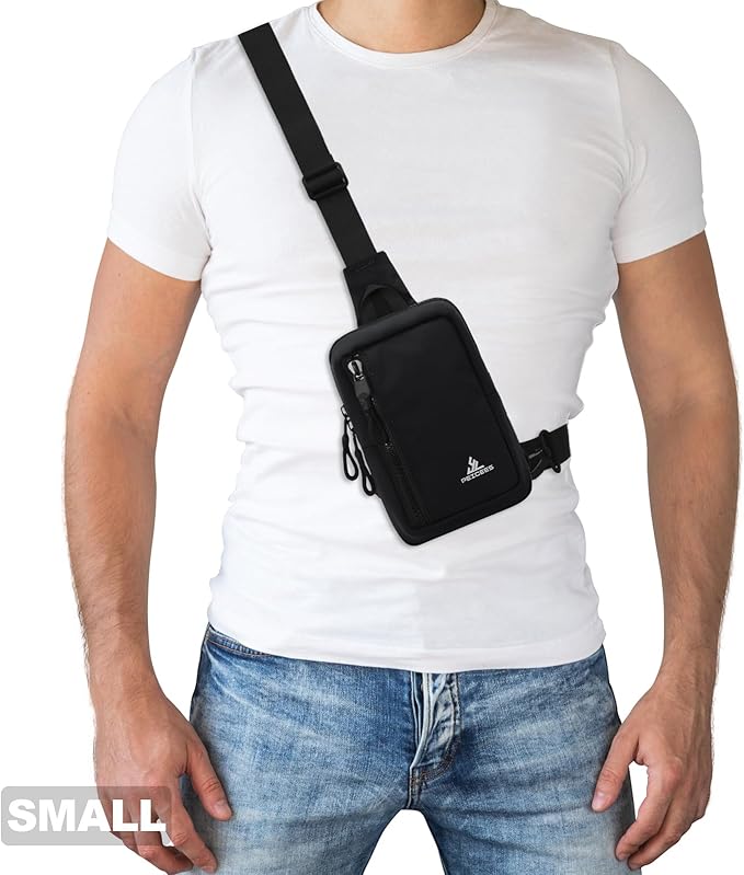 Peicees Small Crossbody Bag for Men Women Mini Sling Bag Travel Running Phone Daypack Cross Body Shoulder Bags, 2 Sizes, Mini Black