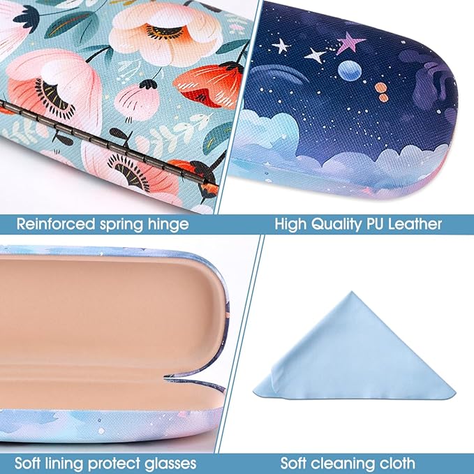 PERFECTSIGHT Hard Shell Eyeglasses Case, PU Leather Protective Glasses Case, Cute Eyeglass Case for Women Men Girls