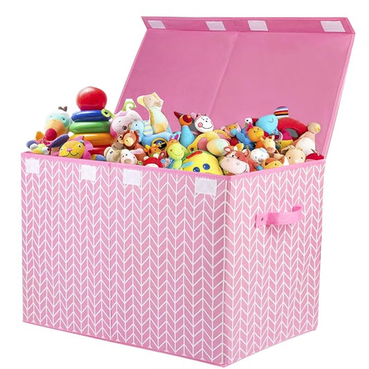 Mayniu Large Toy Storage Box Chest for Girls Kids, Sturdy Toy Box Bin Organizer Baskets with Lid for Living Room, Nursery, Closet, Bedroom, Playroom 25"x13" x16" (Pink)