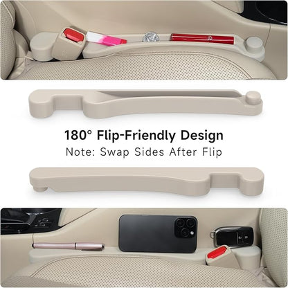 Givifive Car Seat Gap Filler Set of 2, 3IN1 Seat Side Gap Filler Plug with Storage Slot & Hook Function, Soft Foam Universal Fit Car SUV Truck Fill Gap Between Seats Console Organizer（Narrow Ivory）
