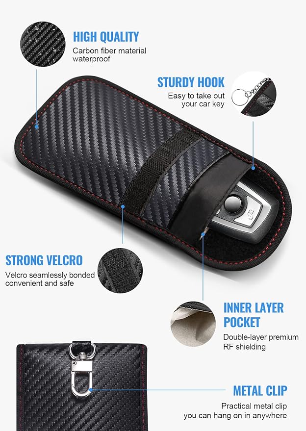 Lanpard Faraday Bag for Key Fob(2 Pack), Faraday Cage Protector, Car RFID Signal Blocking Key Fob Protector, Double-Layers of Shielding Carbon Fiber Material Anti-Theft Faraday Pouch