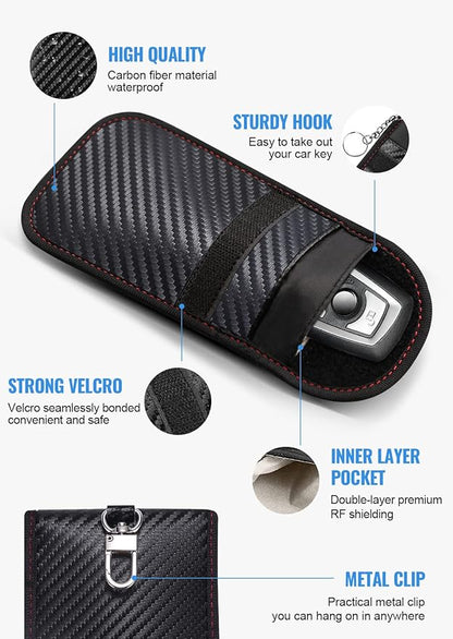 Lanpard Faraday Bag for Key Fob(2 Pack), Faraday Cage Protector, Car RFID Signal Blocking Key Fob Protector, Double-Layers of Shielding Carbon Fiber Material Anti-Theft Faraday Pouch