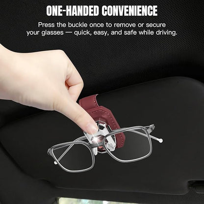 2PCS Sunglass Holder for Car Visor, Faux Leather Eyeglass Holder Clip for Car Sun Visor Organizer, Universal One Handed Operation Sun Glass Hanger, Car Interior Accessories for Women Man