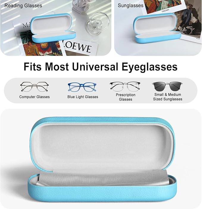 RayLove Glasses Case Hard Shell Eyeglass Case with Cleaning Cloth, PU Leather Protective Eye Glass Cases Fits Most Sunglasses