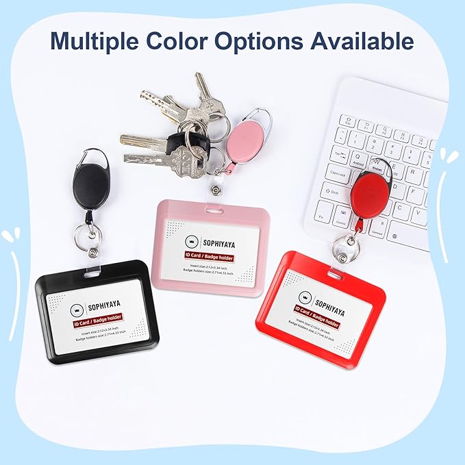 ID Badge Holder with Clip Badge Reels Retractable Heavy Duty Id Card with Carabiner Badge Reel with 24 inches Pull Cord for Office, School, Factory, Teacher (Pink, Horizontal)