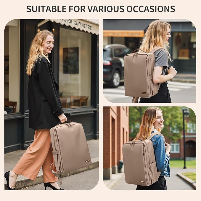 GOLF SUPAGS Stylish Laptop Backpack for Women Airline Approved Perfect for Work College and Travel Multi-Functional Casual Daypack Fits 14 Inch Notebook (Champagne)