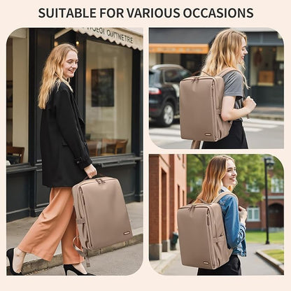 GOLF SUPAGS Stylish Laptop Backpack for Women Airline Approved Perfect for Work College and Travel Multi-Functional Casual Daypack Fits 14 Inch Notebook (Champagne)