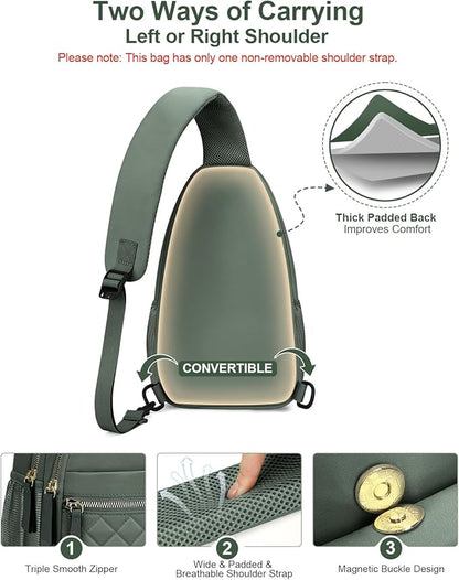 Capolo Sling Bag for Women Men Waterproof Crossbody Bags for Women Trendy Casual Fanny Pack with Convertible Shoulder Strap Chest Bag for Travel Hiking(Green, Large)