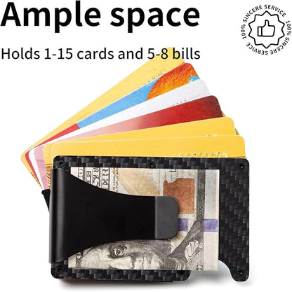 Carbon Fiber Slim Wallet for Men,RFID Blocking Minimalist Metal Wallet, Money Clip/Cash Holder, Front Pocket Aluminum Credit Card Holder, Ideal Gift for Men,Carbon Fiber