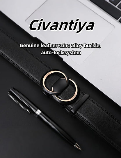 Men's Ratchet Belt Leather Belt Adjustable for Men Gift 1 3/8-Cut for Perfect Fit