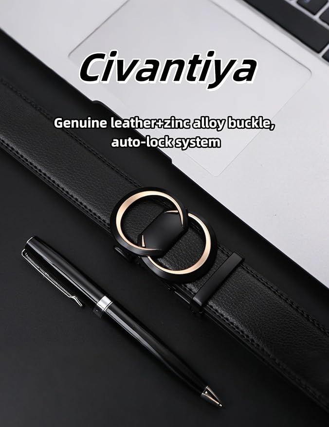 Men's Ratchet Belt Leather Belt Adjustable for Men Gift 1 3/8-Cut for Perfect Fit