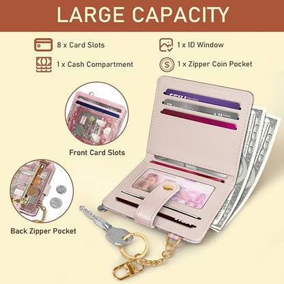 Jogjam Cute Kawaii White Cats Rfid Ladies Wallet, Small Credit Card Women Wallet, Japanese Dessert House PU Leather Bifold Cash Zipper Coin Pocket for Female