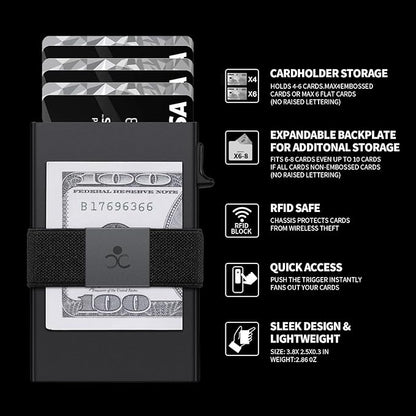 SEMORID Slim Aluminum Card Holder Wallet for Men, Durable Expandable Backplate, RFID Blocking Minimalist Metal Pop Up Wallet, Holds 12+ Cards Plus Cash