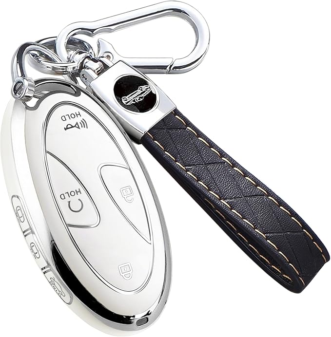Montague Key Fob Cover for Hyundai with Keychain, Soft TPU Key Case Shell for Hyundai Sonata, Santa Fe, Tucson, KONA, Grandeur, Ioniq 6 Smart Key Protector (7 Buttons, White)
