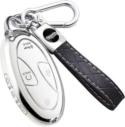 Montague Key Fob Cover for Hyundai with Keychain, Soft TPU Key Case Shell for Hyundai Sonata, Santa Fe, Tucson, KONA, Grandeur, Ioniq 6 Smart Key Protector (7 Buttons, White)